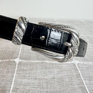 Brighton Black Croc-Embossed Belt with Silver Buckle